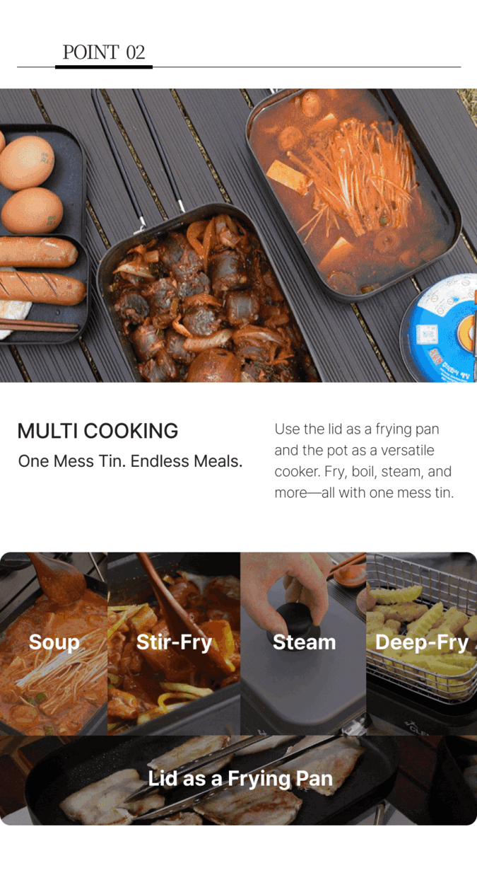 Non-stick Camping Mess Kit All-in-One Set 캠핑 반합 논스틱 올인원 세트 상세페이지
